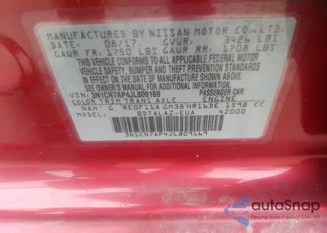 2018 Nissan Versa 1.6 S+ из США, поврежденный, VIN 3N1CN7AP4JL809169